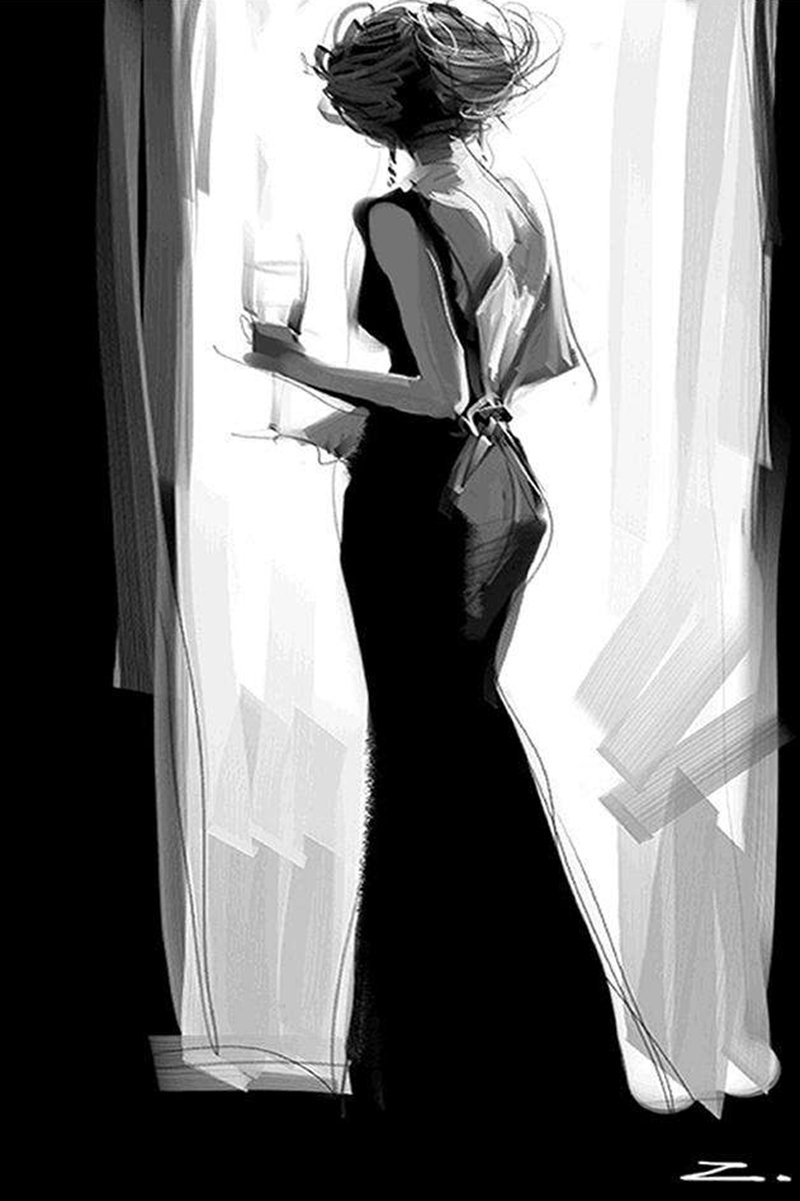 Девушка в черном платье картина
