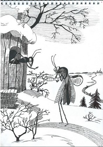 Раскраски к басне Крылова Стрекоза и муравей