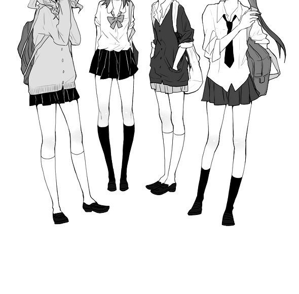 Аниме девушка в полный рост чб