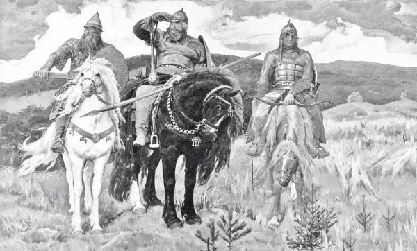 Три богатыря Васнецова черно белая