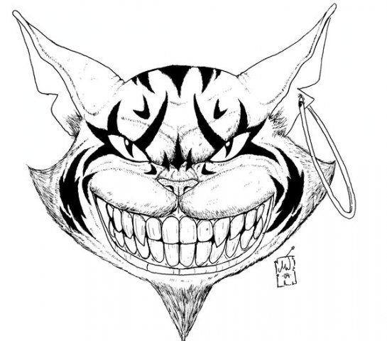 Чеширский кот вектор чб