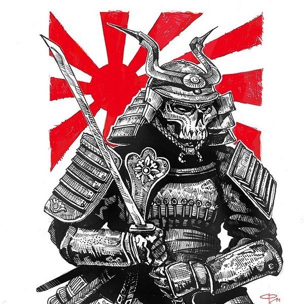 Самурай черно белый арт