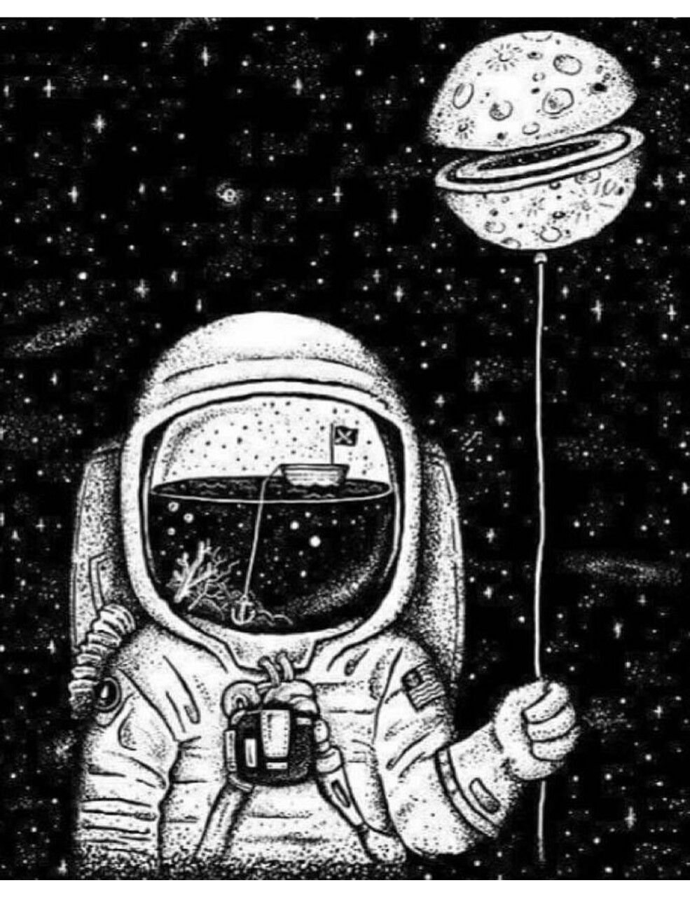 Космонавт черно белый