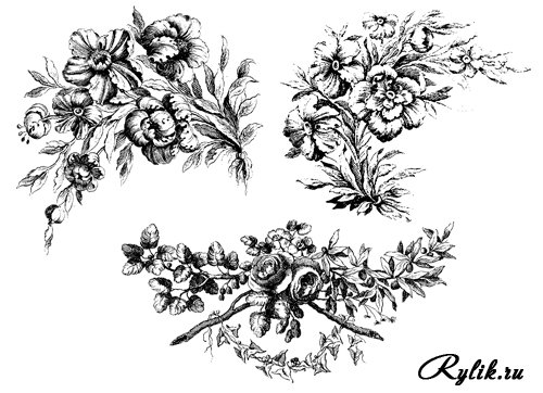 Монохром цветочный орнамент для декупажа