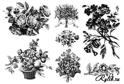 Цветы черно белые декупаж