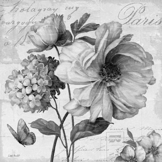 Винтажные цветы монохром