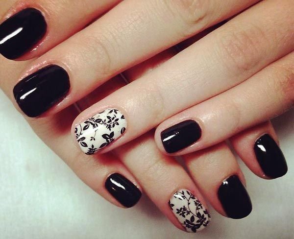 Шеллак на короткие ногти черный с белым