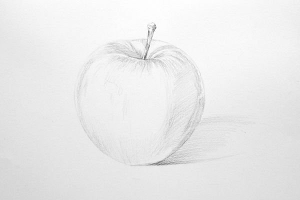 Как нарисовать яблоко карандашом с тенью
