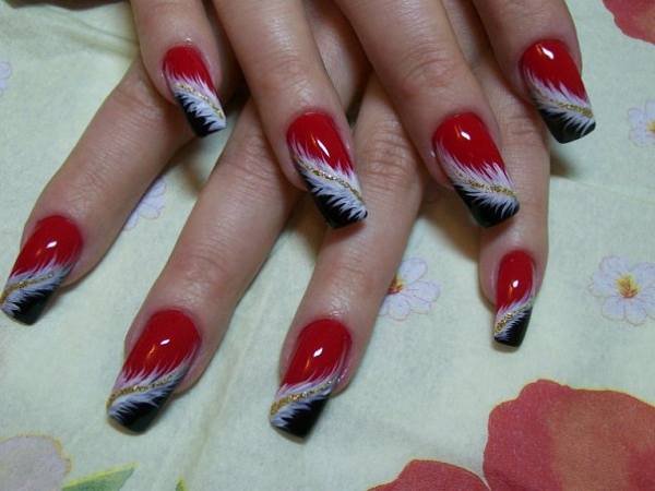 Маникюр наращивания черный белый и красный