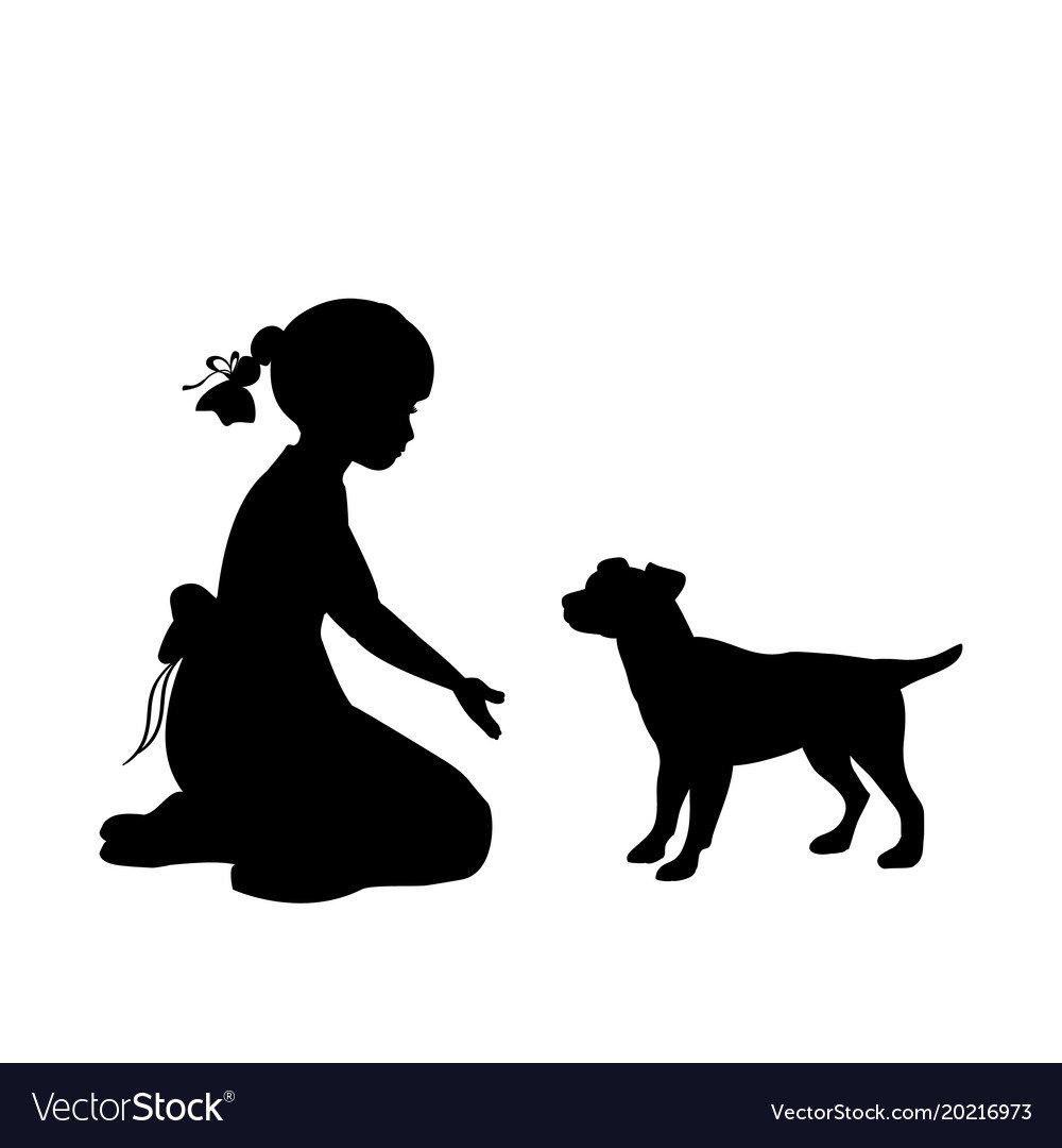 Девочка с собакой силуэт