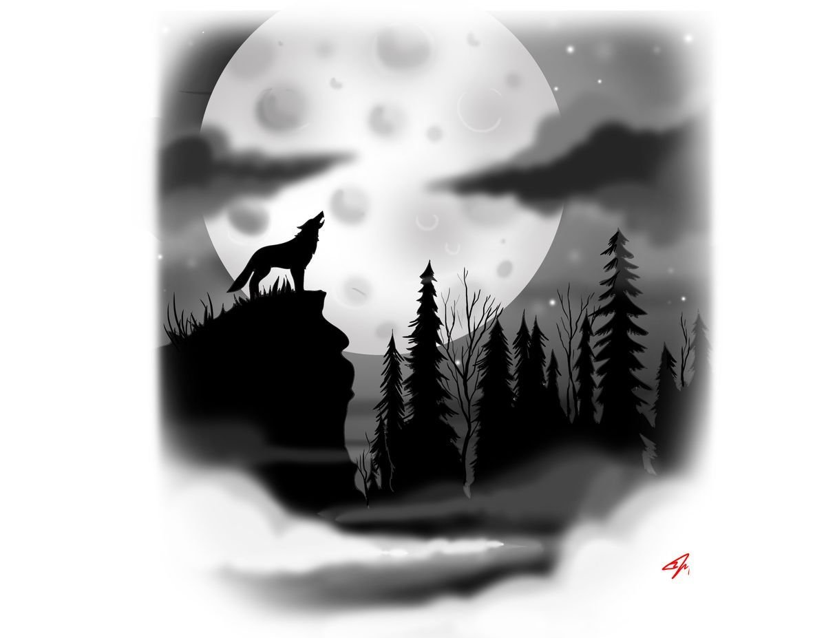 Силуэт волка в лесу