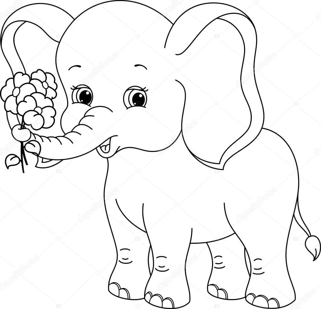 Раскраска Слоненок с цветочком