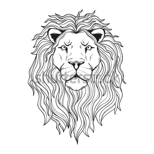 Лев в короне вектор черно белый