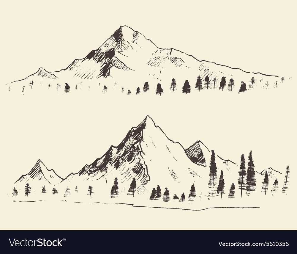 Стилизованное рисование карандашом горы