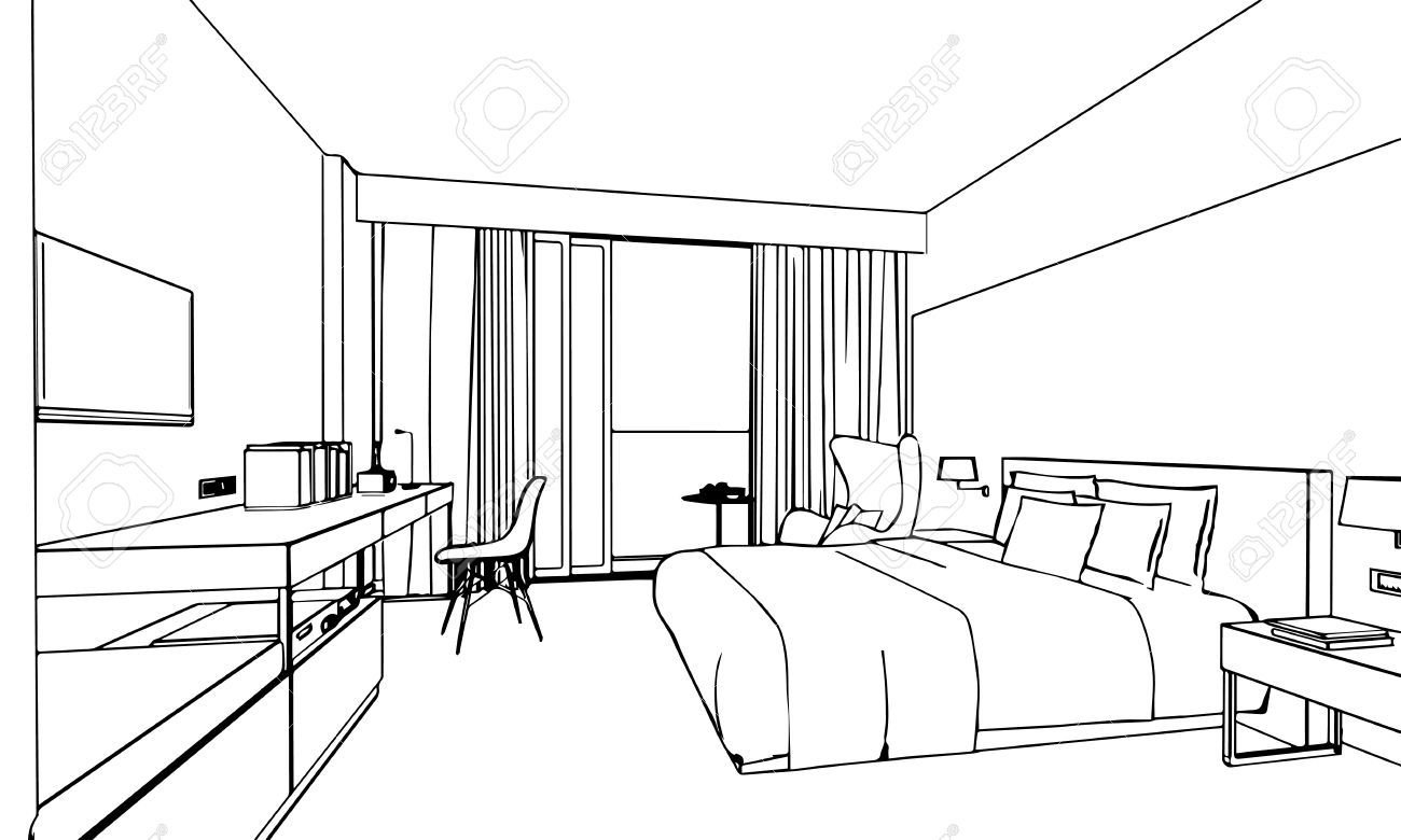 Комната в черно белом стиле раскраска