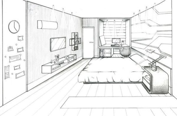 Интерьер спальни раскраска