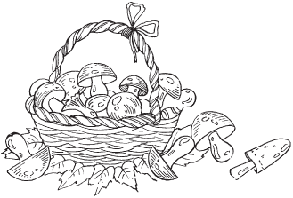 Лукошко с грибами раскраска