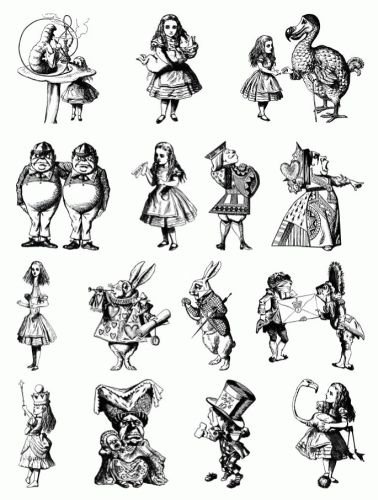 Алиса в стране чудес карты черно белые