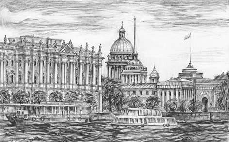 Карандашные зарисовки Эрмитажа