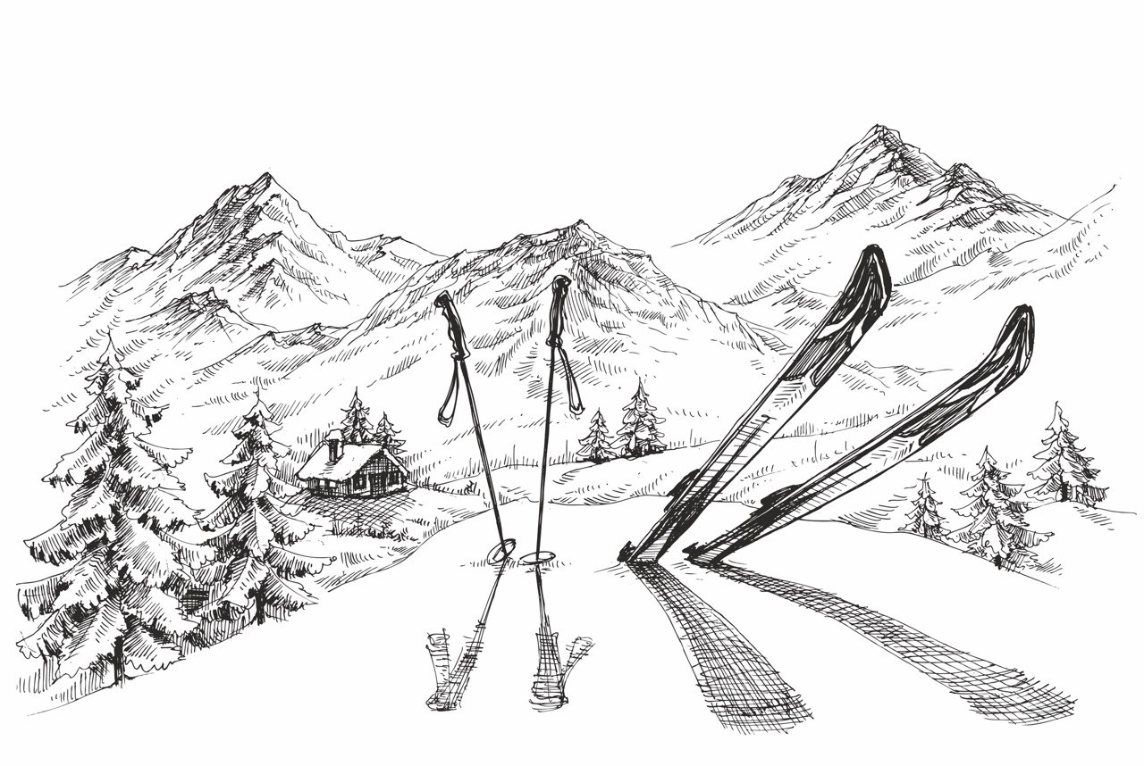 Горные лыжи карандашом
