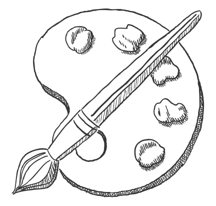 Палитра с кисточками черно-белая