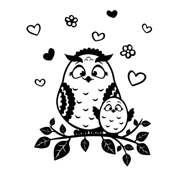 Совушки на ветке трафарет