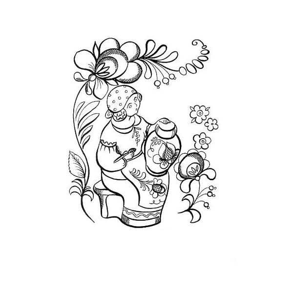 Гжельский цветок раскраска