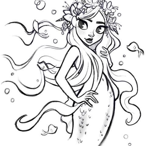 Русалка черно белая