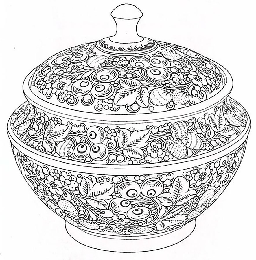 Хохломская роспись раскраска посуда