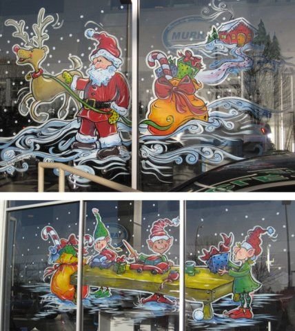 Расписные окна на новый год гуашью