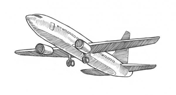 Самолет в небе карандашом