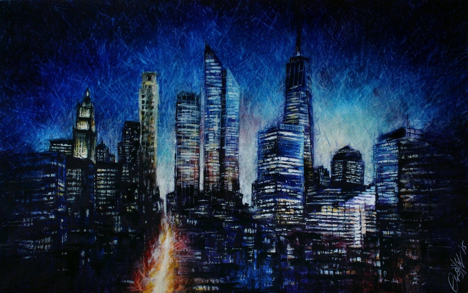 Городские огни рисунок