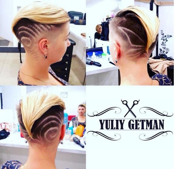 Женские стрижки на короткие волосы с рисунком сбоку