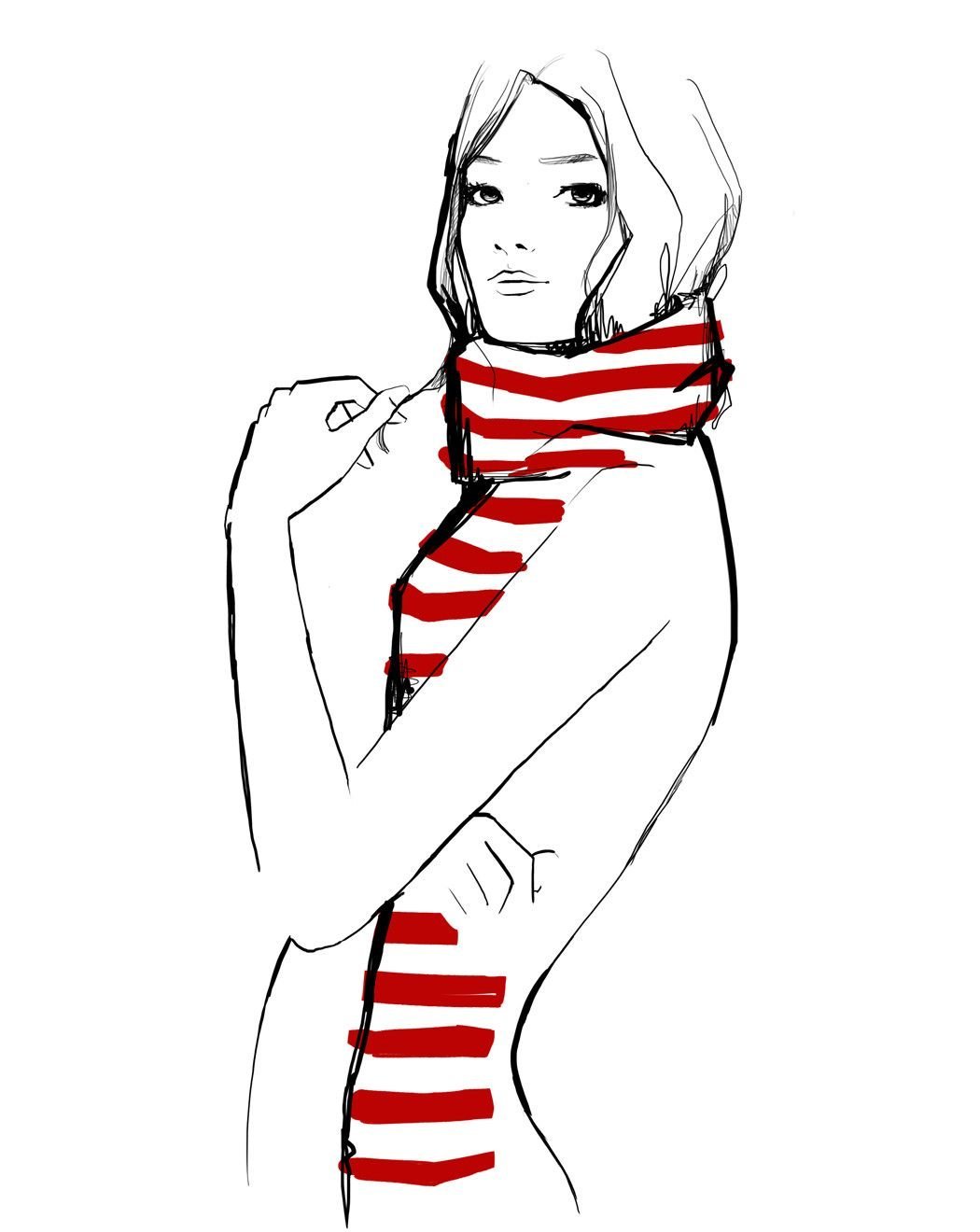 Рисованная девушка в шарфе
