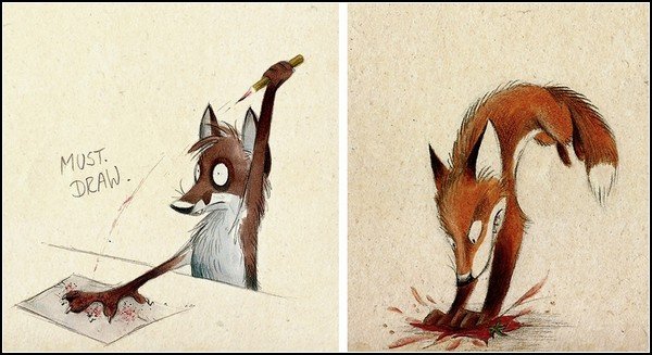 Напуганная лиса рисунок