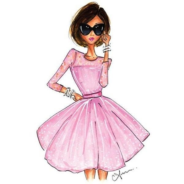 Нарисованная девочка в розовом платье