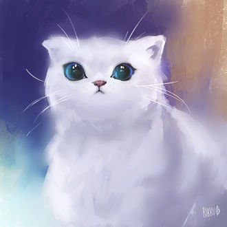 Белая кошка арт