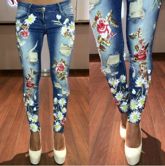 Джинсы с ромашками вышивка