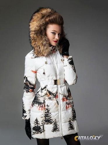 Пуховик с принтом модный женский