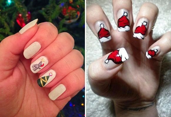Веселый новогодний маникюр на короткие ногти