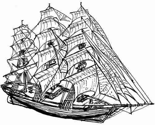 Двухмачтовый корабль раскраска