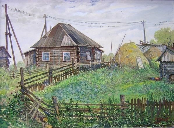 Деревенский пейзаж с грядкой