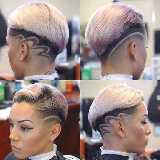 Стрижки женские на короткие волосы с выбритыми висками узорами