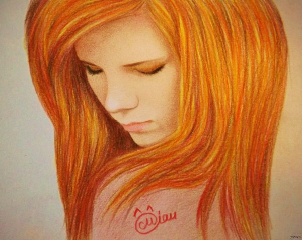 Волосы карандашом рыжие