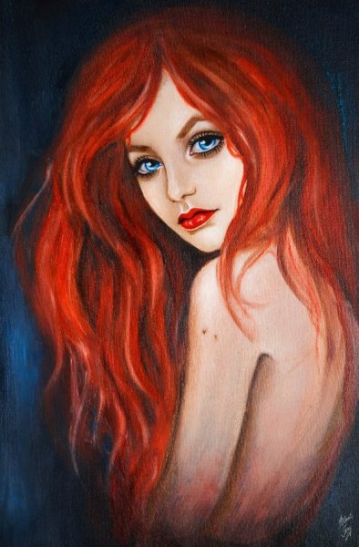 Рыжеволосая девушка нарисованная