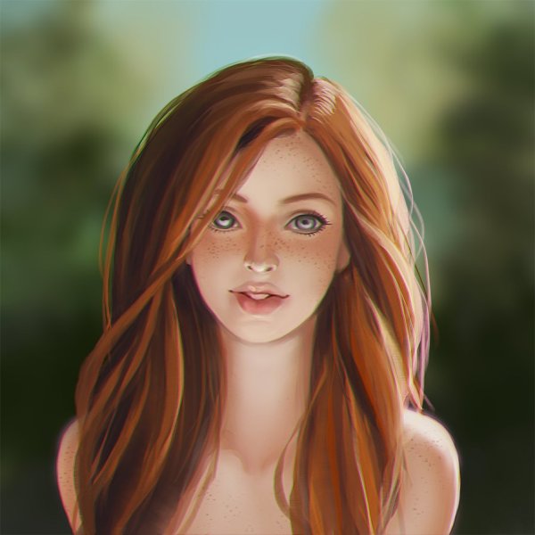 Рыжеволосая девушка нарисованная