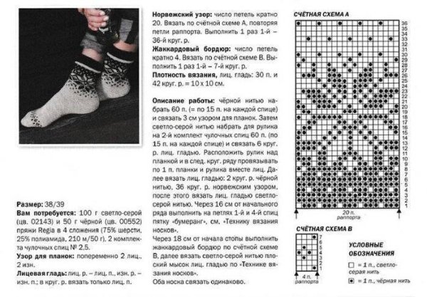 Жаккардовые узоры спицами схемы и описание для носков