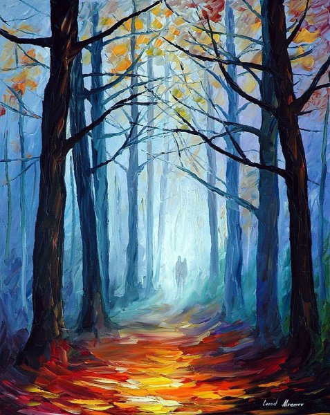 Лесной пейзаж гуашью