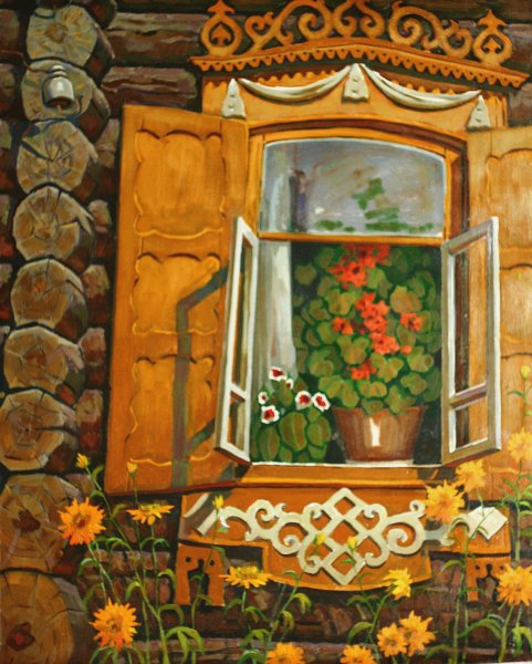 Деревенское окно живопись