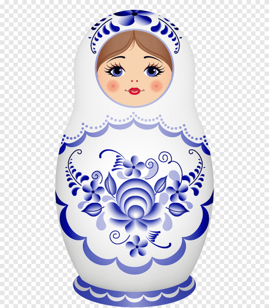 Матрешка Гжель на белом фоне